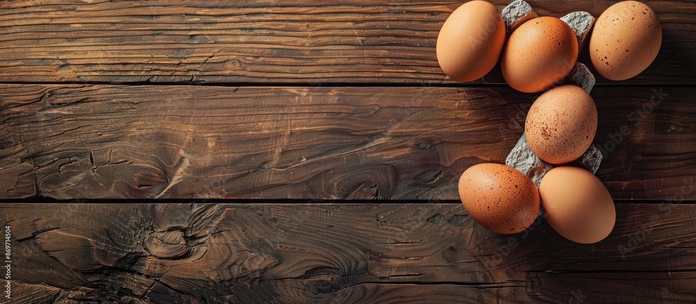 Wooden table background with eggs, copy space image. Wooden table background with eggs, copy space image.