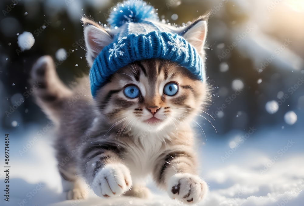 cute beautiful kitten jumps and plays in the snow cute beautiful kitten jumps and plays in the snow