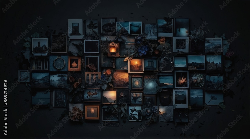 Collage wallpaper dark aesthetic background vector Collage wallpaper dark aesthetic background vector