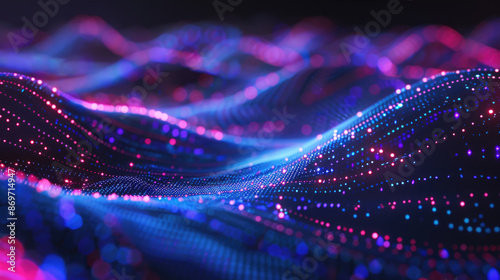 Abstract waving glowing particles technology and big data background