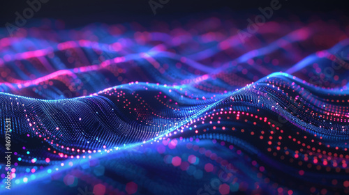 Abstract waving glowing particles technology and big data background
