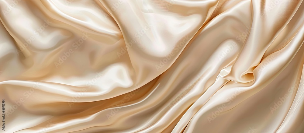 Obraz premium Smooth luxury satin silk cloth texture in beige or light brown tones adorns the background with a minimalistic style and ample copy space image.