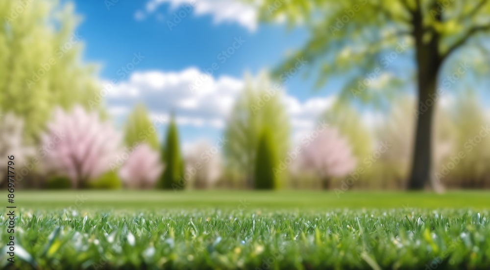 Green grass growing in park during beautiful spring day Green grass growing in park during beautiful spring day