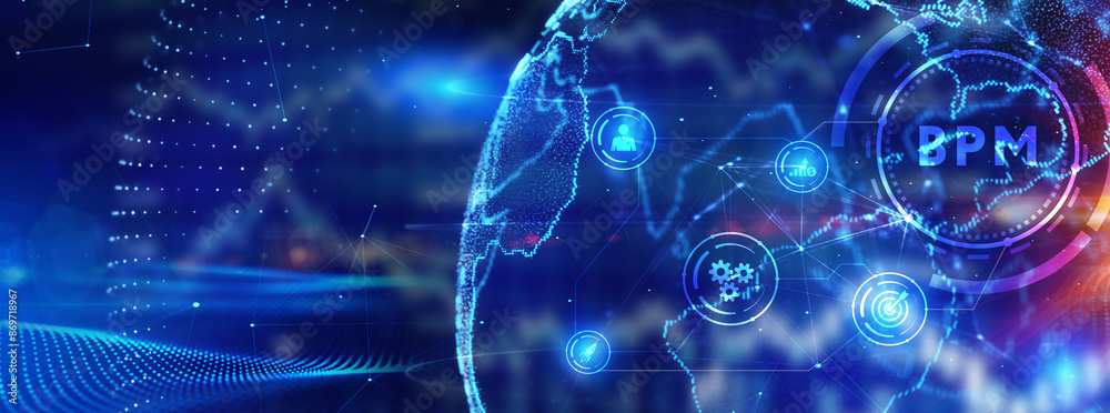 BPM Business process management system technology concept. 3d illustration BPM Business process management system technology concept. 3d illustration