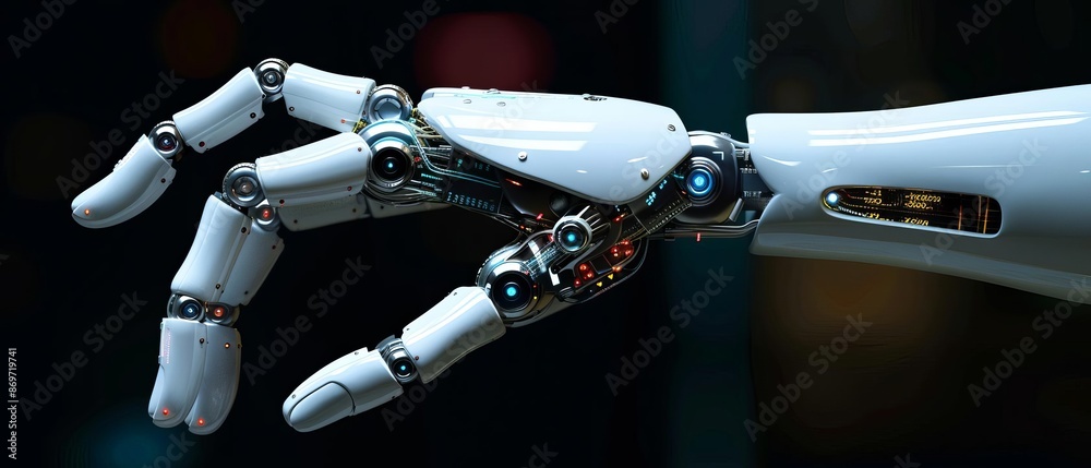Robot ai hand future background technology artificial arm humanoid touch  Futuristic hand robot ai intelligent concept tech 3D chat machine science computer bot icon business human