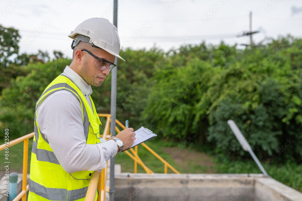 Environmental engineers work at wastewater treatment plants,Water supply engineering working at Water recycling plant for reuse Environmental engineers work at wastewater treatment plants,Water supply engineering working at Water recycling plant for reuse