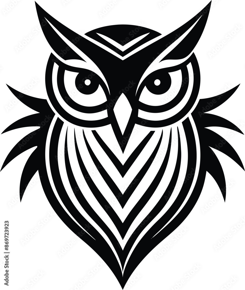 minimal linear owl logo illustration black and white