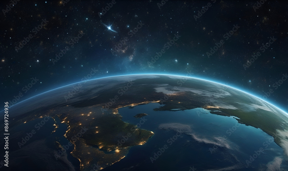 Fototapeta premium A very Earth-like planet against a mesmerizing cosmic backdrop.