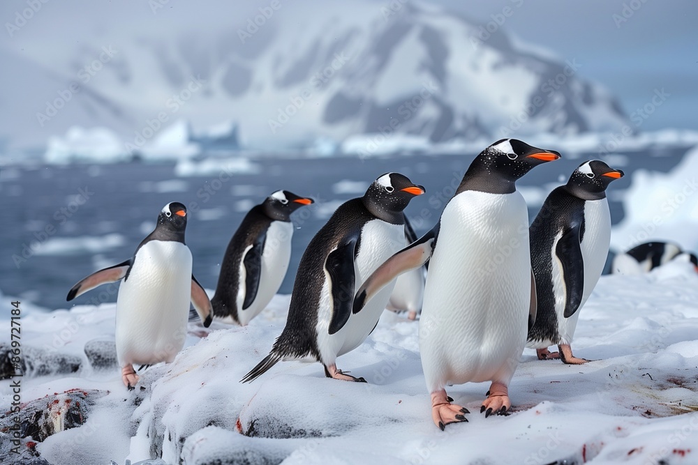 Fototapeta premium Gentoo Penguins on Island in Antarctica