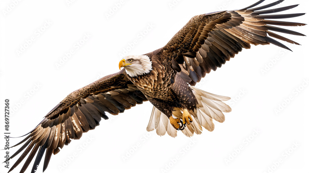 Obraz premium Adult Bald Eagle (Haliaeetus leucocephalus) in flight isolated on white background