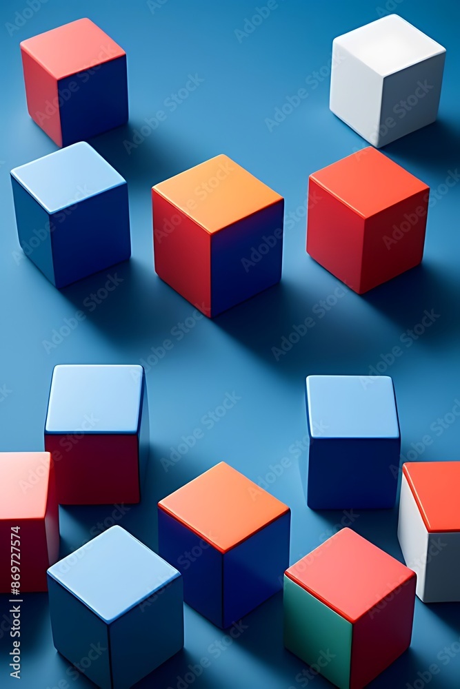 Obraz premium Abstract artwork featuring colorful cubes arranged in minimalist pattern.