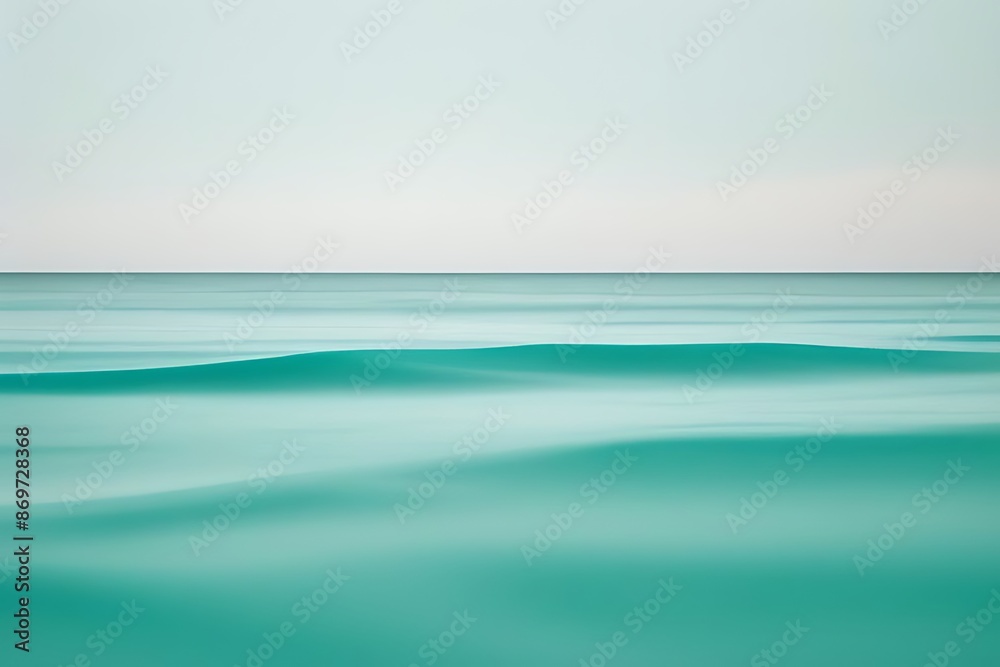 Fototapeta premium Minimalist abstract with ocean breeze gradient in seafoam green, aqua, teal, turquoise, navy blue, sky blue, light gray, white, sandy beige, and coral pink