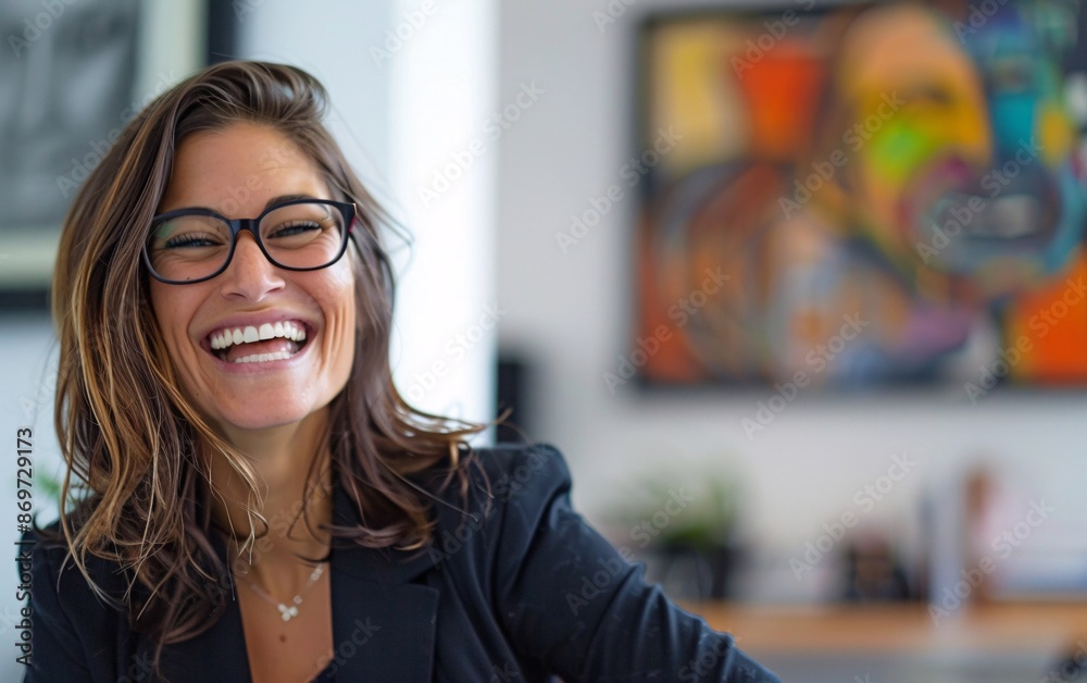 Confident businesswoman with eyeglasses laughing Confident businesswoman with eyeglasses laughing