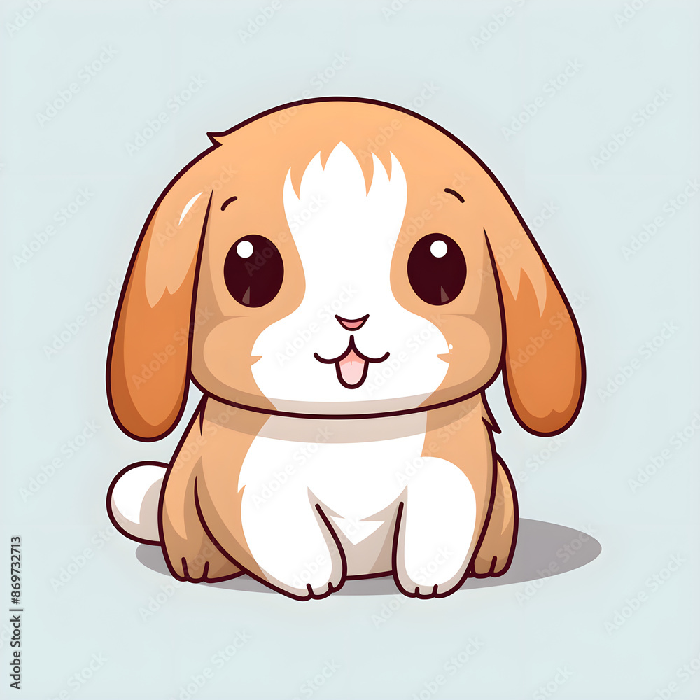 Cute cartoon Holland Lop Rabbit sitting on blue background Cute cartoon Holland Lop Rabbit sitting on blue background