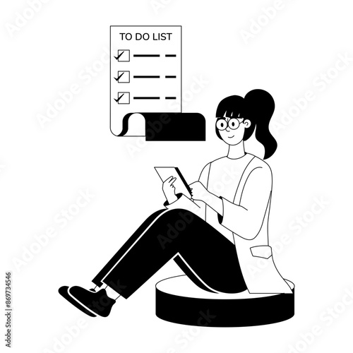 Employee with work task list, glyph illustration 