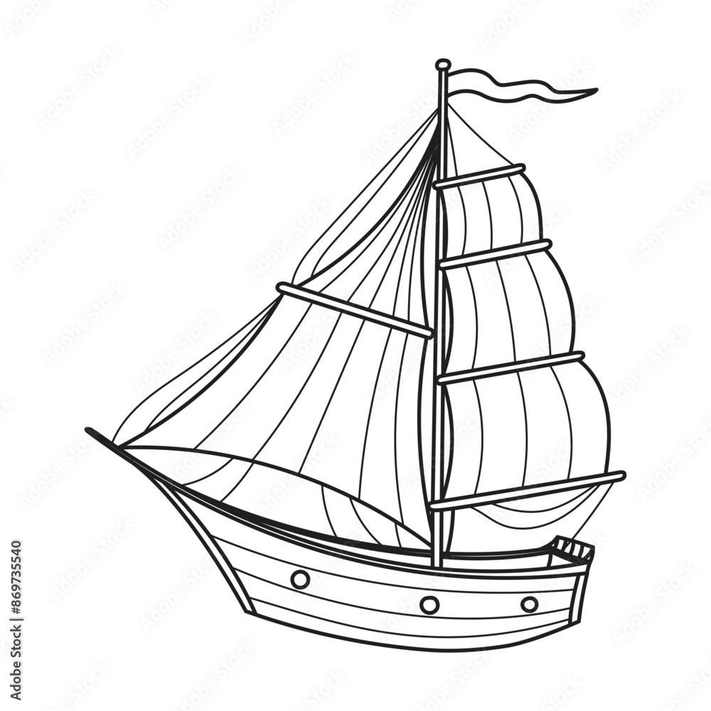 custom made wallpaper toronto digitalSailboat Vector illustration. Linear Drawing of sailing ship for Baby coloring books. Sketch of Boat or Yacht for childish design in nautical style. Line art of Sailer on isolated background.
