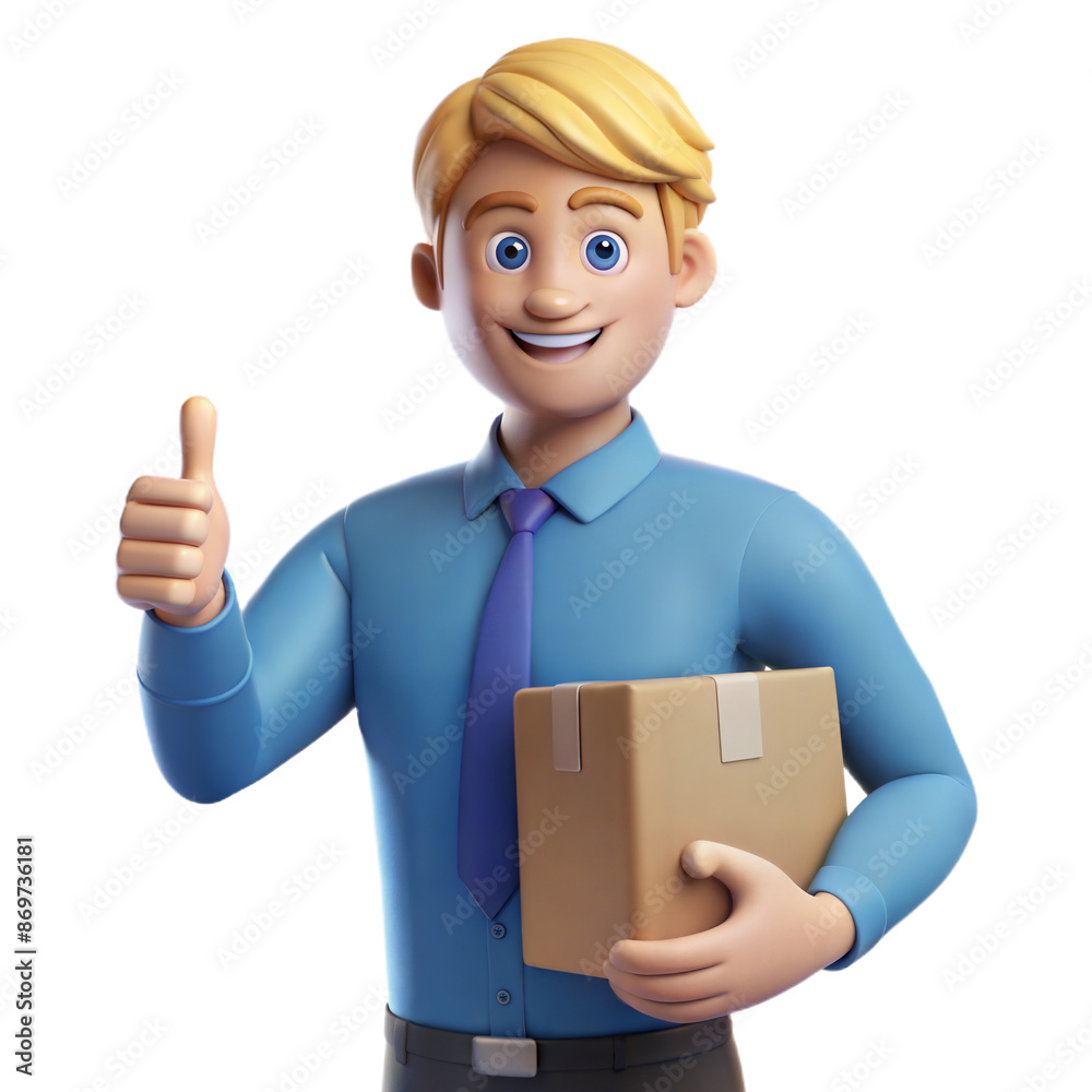 Smiling Cartoon Man Holding Package and Giving Thumbs Up Smiling Cartoon Man Holding Package and Giving Thumbs Up