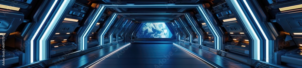 Futuristic Sci-Fi Spaceship Interior with Cosmic Backdrop Futuristic Sci-Fi Spaceship Interior with Cosmic Backdrop