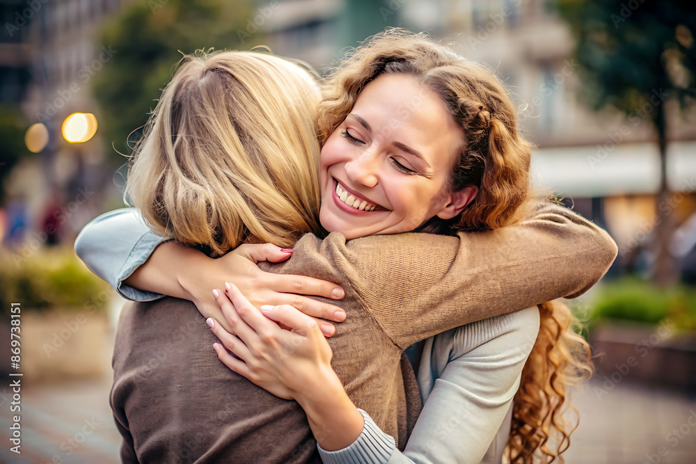 Fototapeta premium A genuine emotional connection as well as a sincere hug friend after a long time