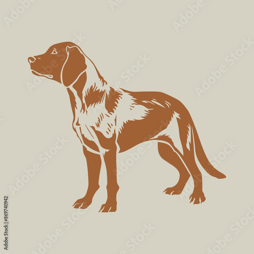 Minimalist illustration of a proud hunting dog standing and looking aside