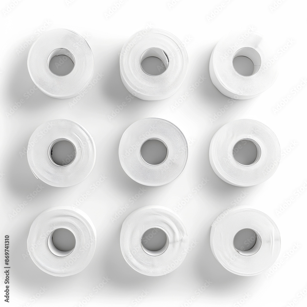 A set of white toilet paper rolls, isolated on a white background A set of white toilet paper rolls, isolated on a white background
