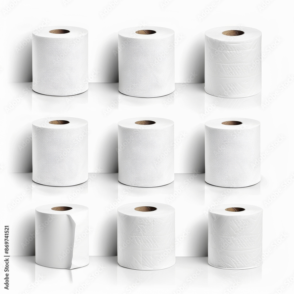 A set of white toilet paper rolls, isolated on a white background A set of white toilet paper rolls, isolated on a white background