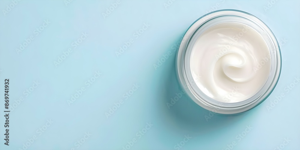 Swirl-textured antiaging cream jar on blue background. Concept Beauty Product Photography, Swirl Texture, Blue Background, Anti-aging Cream, Skincare Essentials