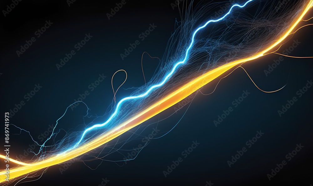 of the electric current flow moves in space against a dark background, a lightning strike of the electric current flow moves in space against a dark background, a lightning strike