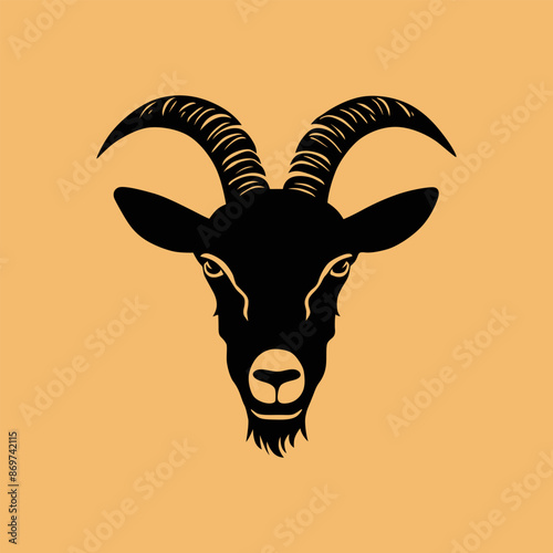 Black goat head silhouette logo showing its horns on yellow background