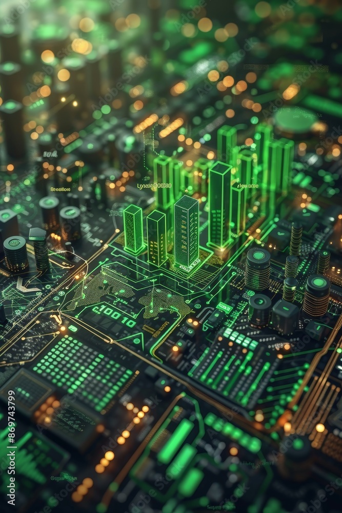 Obraz premium Sustainable Finance Abstract Concept with Green Graphs and Minimal Design from Top-Down Perspective