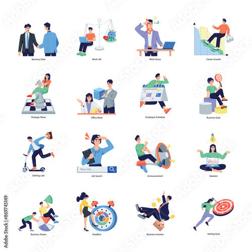 Pack of 16 Corporate Activities Flat Illustrations


