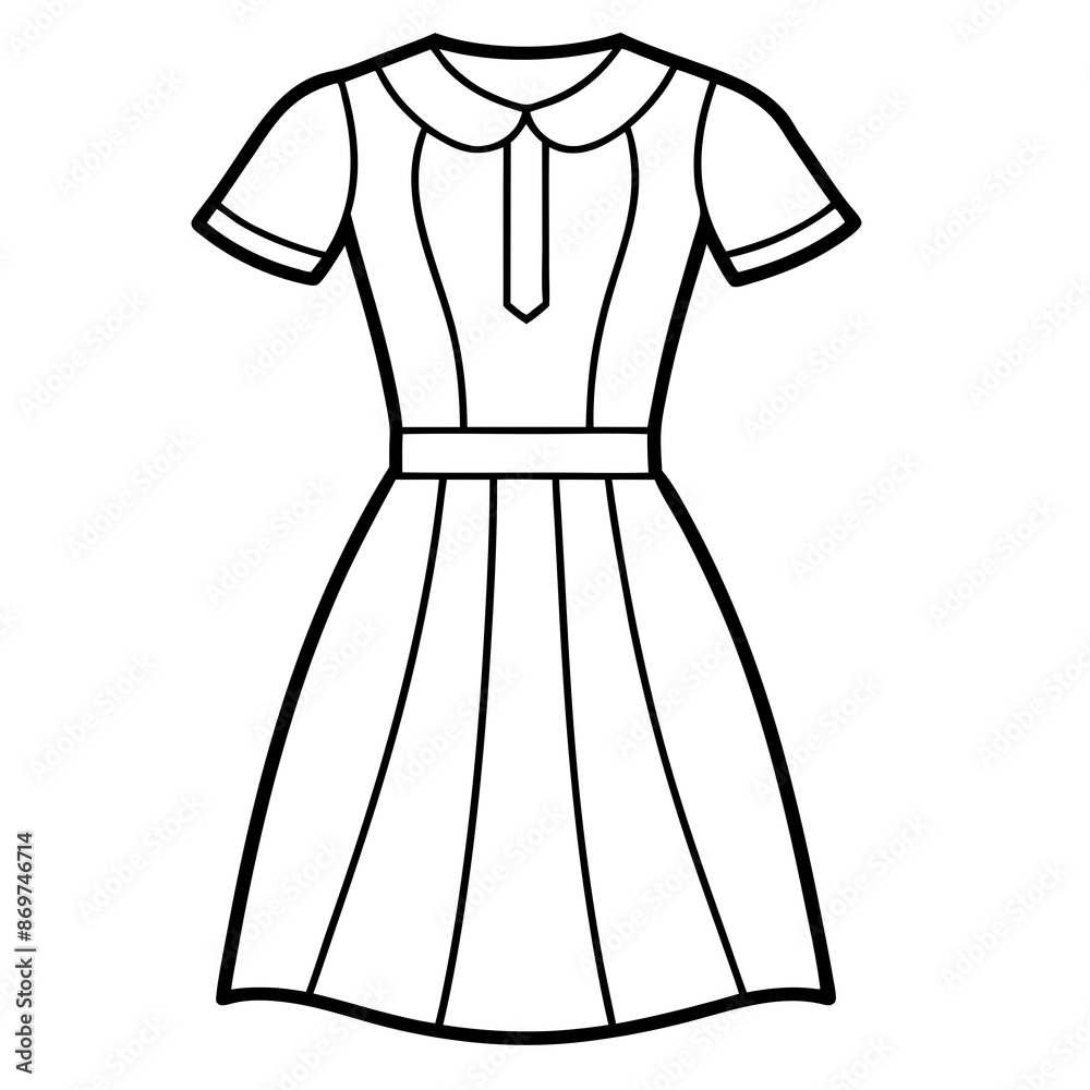 Obraz premium Elegant Dress Outline Vector Fashion Design Template