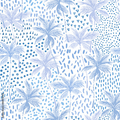 Nature seamless pattern. Grunge palm trees silhouettes.