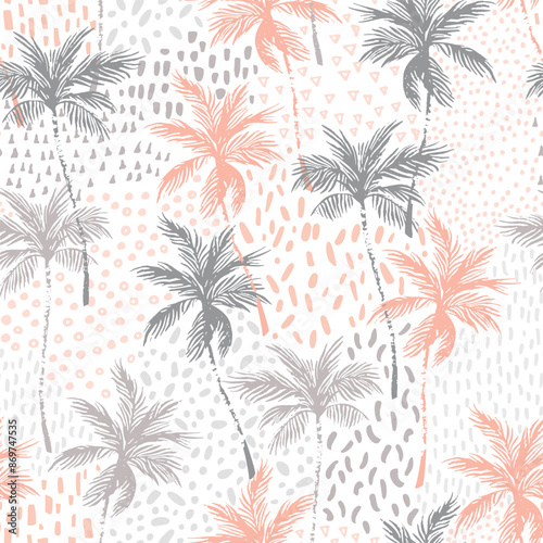Nature seamless pattern. Grunge palm trees silhouettes. © Tanya Syrytsyna