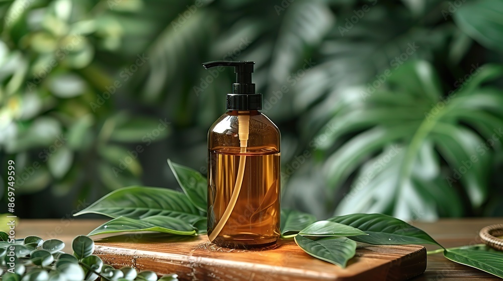 organic natural cosmetic products with green leaves on wooden board amber glass dispenser bottle body cream jar homemade soap bathroom spa beauty products packaging design.stock photo organic natural cosmetic products with green leaves on wooden board amber glass dispenser bottle body cream jar homemade soap bathroom spa beauty products packaging design.stock photo
