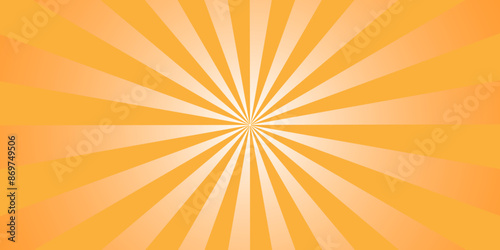 Vector orange sun rays and sunburst backdrop background. seamless retro vintage burst sunrise sunbeam element spiral striped illustration sunray template wallpaper design.