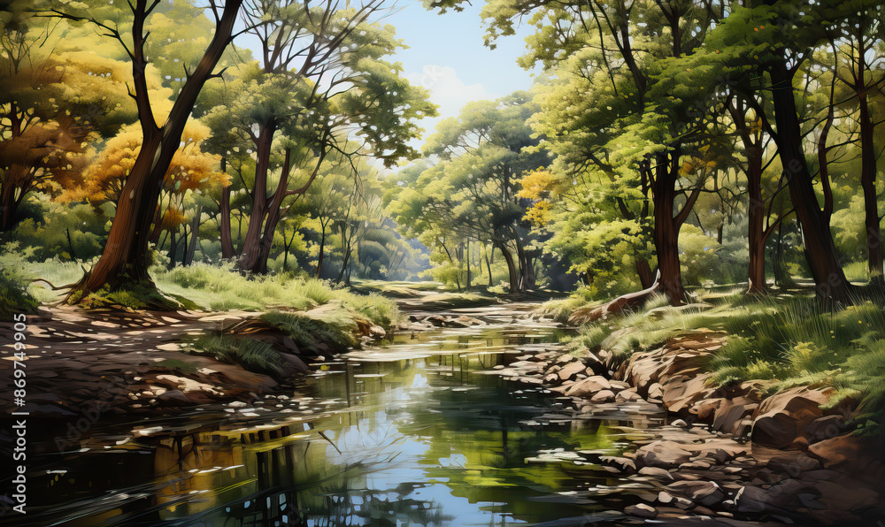 Naklejka premium River Flowing Through Forest