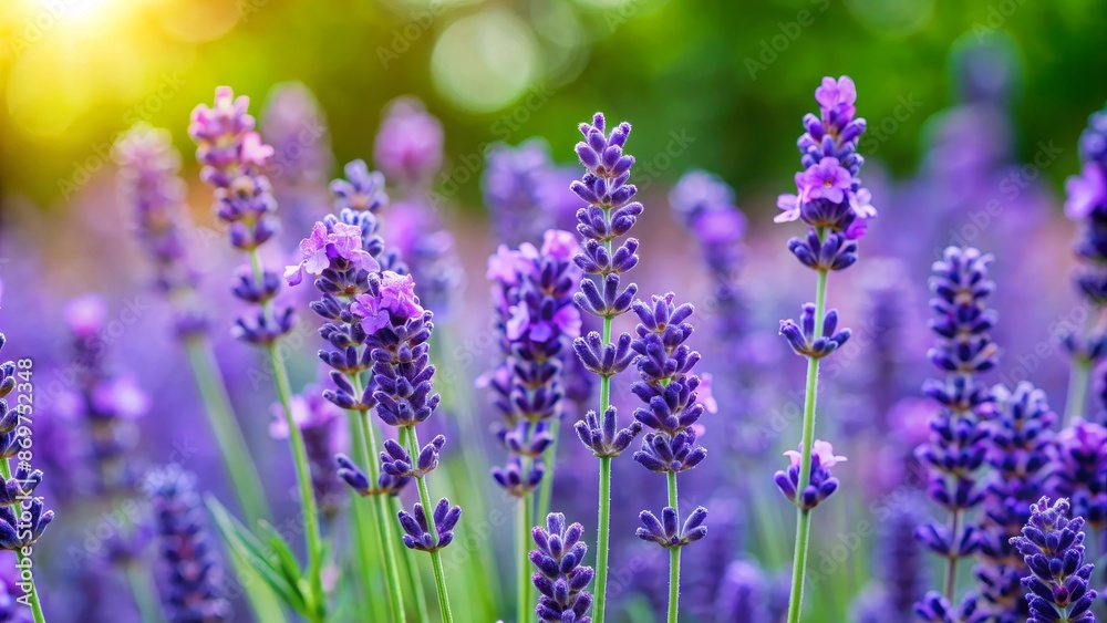 Naklejka premium Close-up Lavender Flowers with Sunlight and Blurred Background