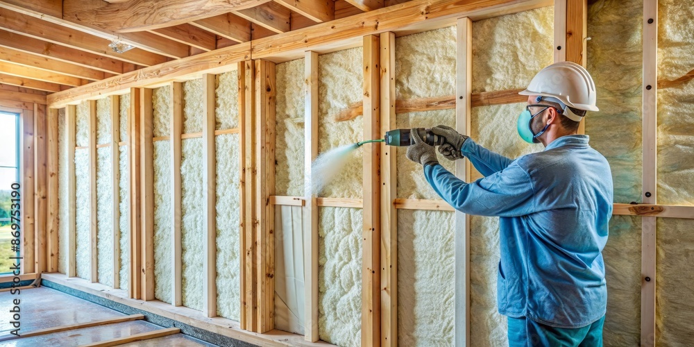 Foto de Construction worker using multi-component spray foam insulation ...