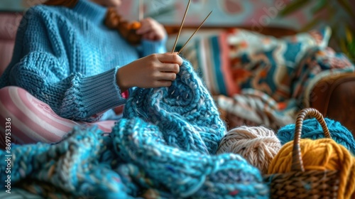 The cozy knitting session photo