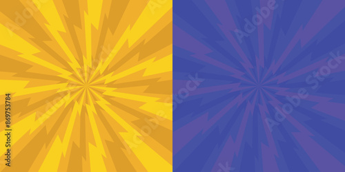 Yellow and Violet pop art retro background with exploding comic-style rays of lightning, vector illustration