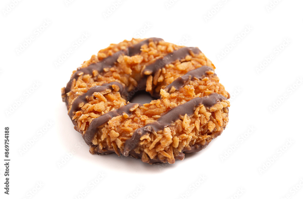Sweet and Sticky Coconut Caramel Fudge Striped Cookies Isolated on a White Background