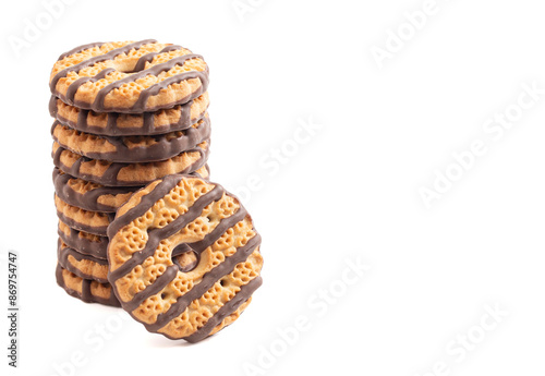 Fresh Fudge Striped Shortbreak Cookies Isolated on a White Background photo