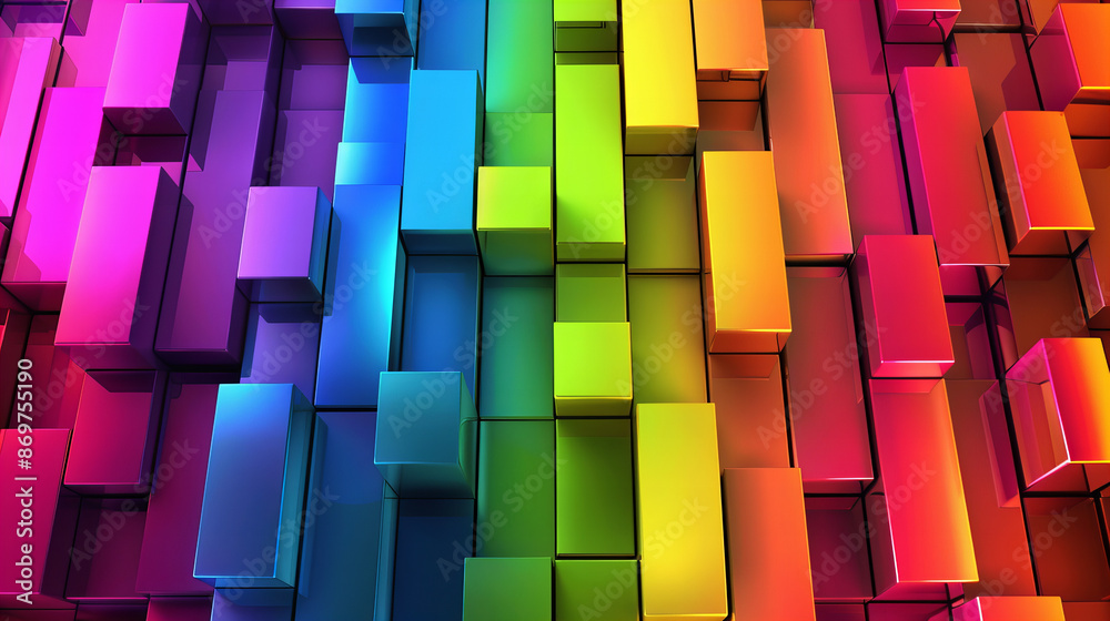 colorful, abstract arrangement of 3D rectangular blocks in a vibrant, gradient pattern colorful, abstract arrangement of 3D rectangular blocks in a vibrant, gradient pattern