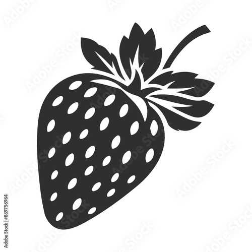 Strawberry with leaf, vector illustration, line art, vector icon.