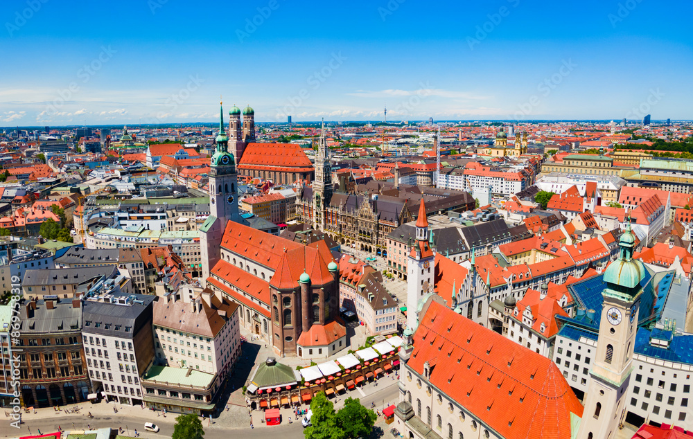 Naklejka premium Marienplatz aerial panoramic view in Munich city, Germany