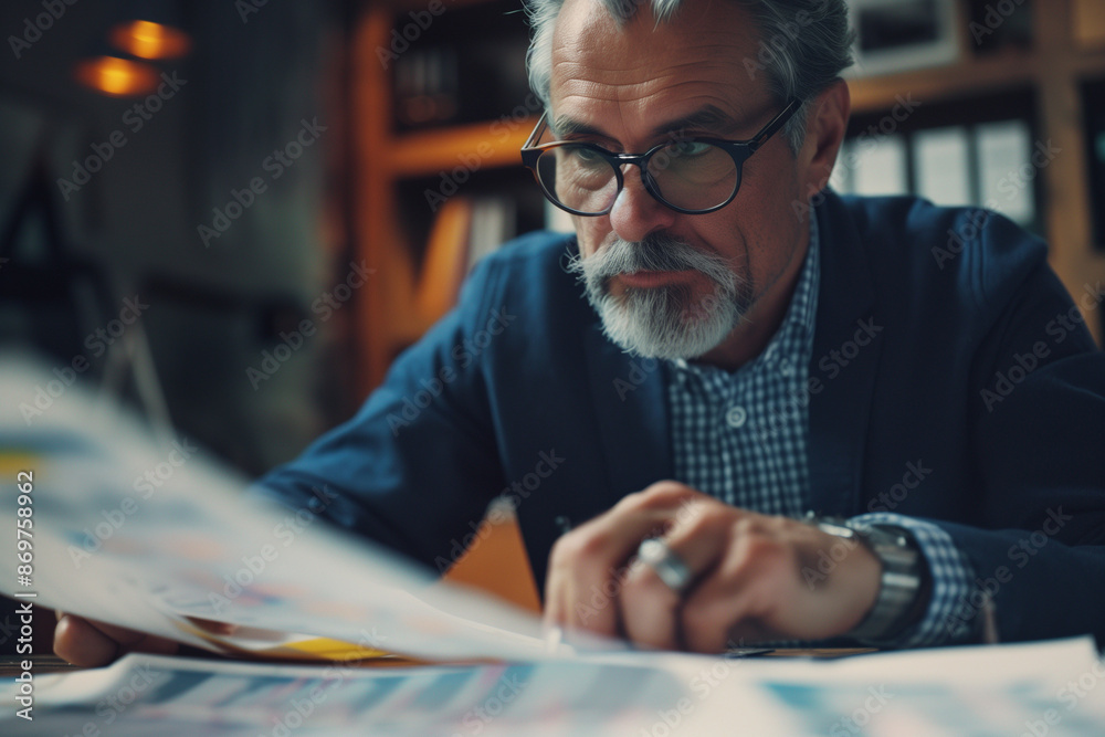 Senior Businessman Analyzing Financial Reports. Senior Businessman Analyzing Financial Reports.
