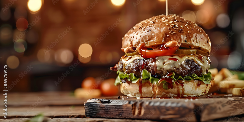 Cheese burger with grilled meat