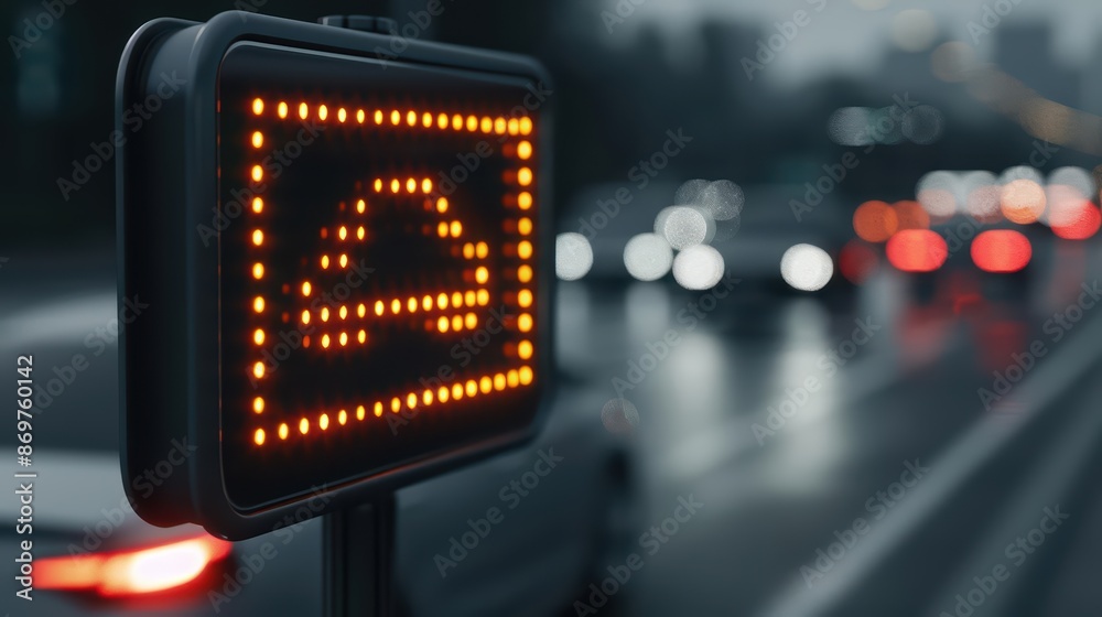 Smart traffic signs adapt in realtime to changing conditions, providing drivers with personalized route suggestions and reducing travel time, with copy space Smart traffic signs adapt in realtime to changing conditions, providing drivers with personalized route suggestions and reducing travel time, with copy space