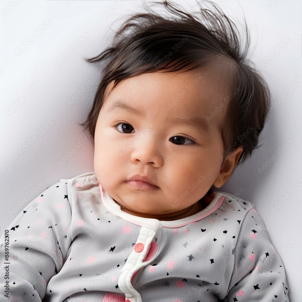 Sweet dreams dance through a baby's nap. white background.